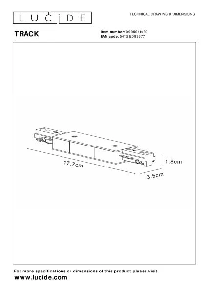 Lucide TRACK Startvoeding - 1-fase railsysteem / Railverlichting - Dubbel - Zwart (Uitbreiding) - technisch